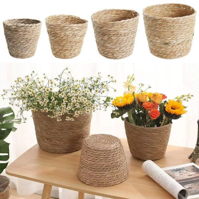 Cesta de mimbre para macetas, cesta para macetas de jardín y terrazas, maceta tejida de hierba, mini cesta tejida para plantas y flores, 1 unidad
