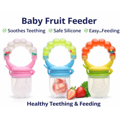 Chupete Alimentador de Frutas para Bebés, Mordedor de Silicona para la Dentición, Alimentador de Alimentos para Bebés Libre de BPA con Sonajero, Frutas Frescas y PU