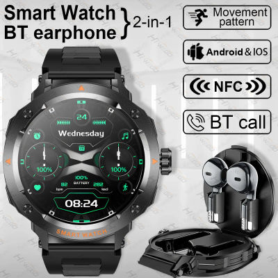 2025 NewSmart Watch con auricular BT 2 en 1 NFC Bluetooth llamada hombres reloj GPS seguimiento Monitor de ritmo cardíaco reproducir música SmartWatch regalo