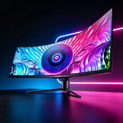 Monitor Curvo de 49 Pulgadas, Pantalla de Computadora de 120 Hz, Monitor LCD 5K
