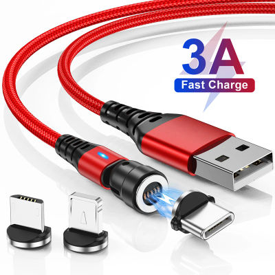 Cable magnético giratorio 540, Cable Micro USB tipo C de carga rápida 3A para iPhone, Xiaomi, Huawei, cargador magnético, Cable USB de datos para teléfono