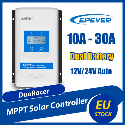 Controlador de Carga Solar MPPT de 30A, para Dos Baterías 12V/24V, Automático, Máx. 100V PV, Regulador EPEVER para Autocaravanas y RVs con Monitor MT11