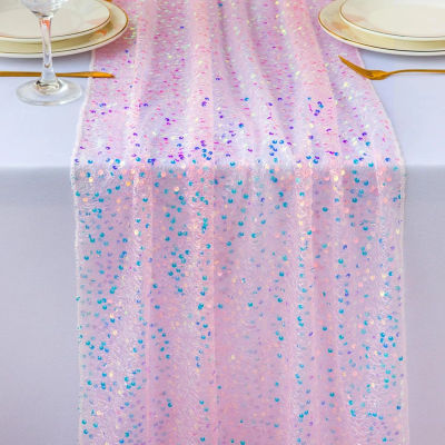 Camino de mesa de lentejuelas iridiscentes con purpurina, decoración suave para mesa de comedor de boda para fiesta de boda de cumpleaños de niña Baby Shower nupcial