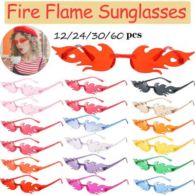 12-60 Uds. Gafas de sol a la moda con forma de fuego, gafas de sol con forma de fuego, decoración de fiesta para ducha de verano, boda, disfraz de Halloween