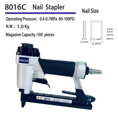 Grapadora neumática para tapicería 1pc-8016C 21GA, pistola grapadora de aire para carpintería, muebles, sofás y cuero, especificaciones: presión de funcionamiento