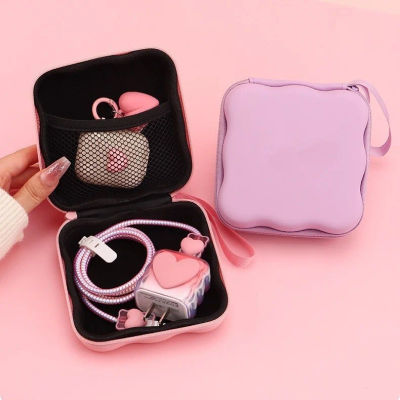 Juego de protectores de cables portátiles, bolsa de almacenamiento con bonito nudo de lazo, bolsa de almacenamiento de viaje, bonito organizador de cables Protector de cargador