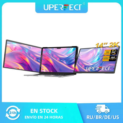 Extensor de pantalla para computadora portátil UPERFECT 2K 14" Bisagra giratoria única de 360° Monitor triple 1440P IPS Monitor dual portátil para Windows Mac Android