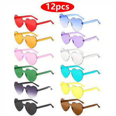 12 Uds. Gafas de sol en forma de corazón para mujer, gafas de sol de plástico con forma de ojo de gato y amor, montura sin montura, lentes Colorfu, gafas de sol de viaje para mujer