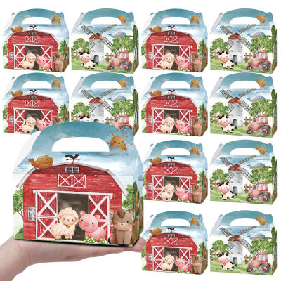 12 cajas de recuerdos de fiesta de animales de granja con para cumpleaños, Baby Shower, suministros de decoración para fiestas escolares