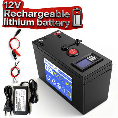 Batería recargable de litio de 12V, 30Ah, 18650, con cargador de 12,6 V, para luces de camping, batería portátil de almacenamiento de energía