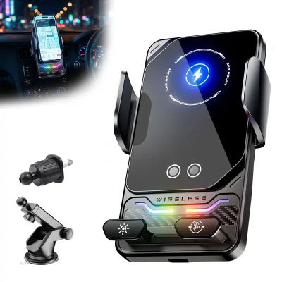 Cargador Inalámbrico de 15W, Soporte Universal para Teléfono de Coche con Sensor Automático y Luz RGB para Samsung S26, iPhone 17, 16, 15, 14, 13, 12, 11 Pro Max