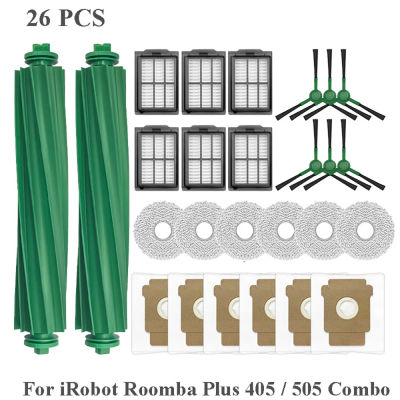 Kit de Accesorios para Robot Aspirador Irobot Roomba Plus 405 Combo/505 Combo, Cepillos Principales, Paños Laterales, Filtros, Bolsas para Polvo