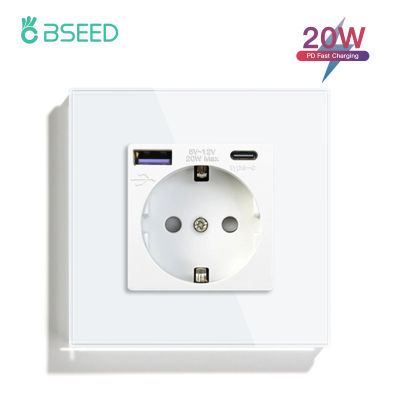 BSEED UE estándar PD enchufe de carga rápida enchufes de alimentación con interfaz USB tipo C puerto de cargador de teléfono 5V-12V 20W enchufe de Panel de vidrio