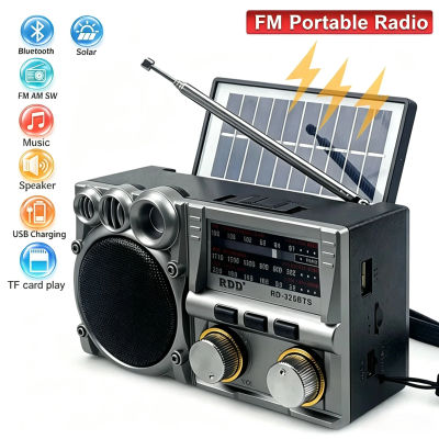 Radio de Emergencia Portátil Vintage con Carga Solar, Radio FM AM SW Recargable, Altavoz Bluetooth, Ranura para Tarjeta TF y USB, Radio de Banda Completa