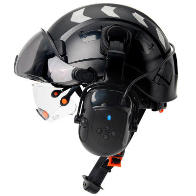 Casco de seguridad para construcción con Bluetooth 5,0, orejeras con reducción de ruido para ingeniero, casco duro ABS con viseras, sombrero Industrial ANSI