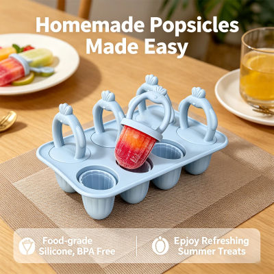 Molde de silicona para helados de 6 compartimentos para bebés, fácil de agarrar, con diseño anti-asfixia, adecuado para la preparación de alimentos para bebés.