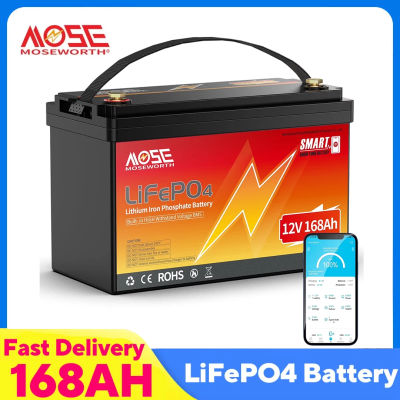 Batería de Litio MOSEWORTH LiFePO4 de 12V 168AH con Bluetooth BMS, Baterías Recargables de Ciclo Profundo para Panel Solar RV