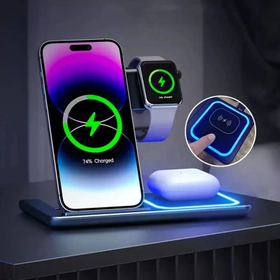 Cargador Inalámbrico Rápido LED 3 en 1 de 30W, Base de Carga Plegable para iPhone 17-12, Apple Watch 9 8 7 6 5, Airpods Pro