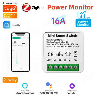 Módulo de interruptor inteligente Tuya 16A ZigBee con Monitor de potencia, interruptor de Control bidireccional, funciona con la aplicación Alexa Google Home Smart Life