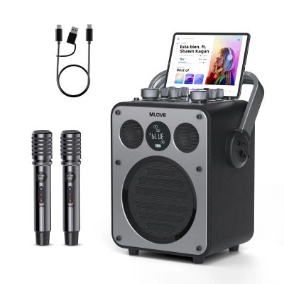 Máquina de Karaoke Profesional MLOVE D5 para Adultos con Bluetooth y 2 Micrófonos Inalámbricos, Altavoz Portátil con Sistema PA, Grabación