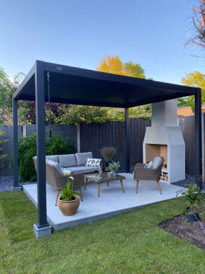 Gazebo motorizado impermeable Bioclimatica 3x4, pérgola de techo con persianas de lujo de aluminio, muebles de exterior de estilo moderno Simple para jardín