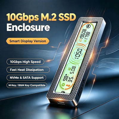 Caja para SSD M.2 con Pantalla Inteligente, Monitor de Salud del SSD en Tiempo Real, USB 3.2 Gen 2 10Gbps, Compatible con NVMe PCI-E y SATA