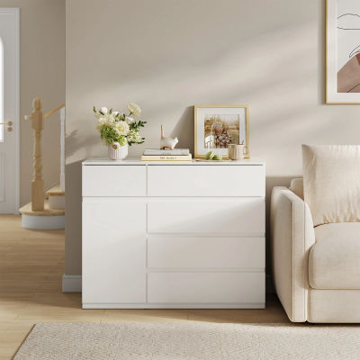 WOLTU Mueble de almacenamiento con 5 cajones y 1 puerta, cómoda con estante ajustable, aparador para sala de estar, dormitorio, pasillo