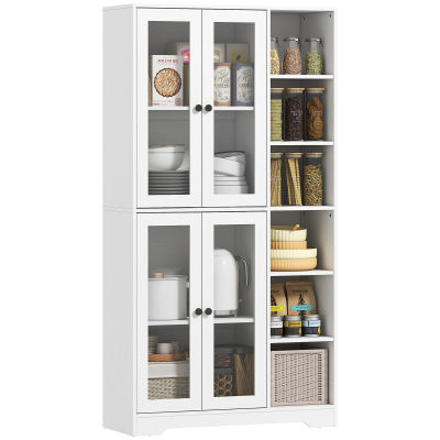 HOMCOM Mueble de Cocina/Bufete con 4 Puertas de Vidrio con Cierre Suave y 6 Compartimentos Abiertos