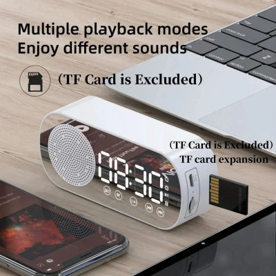 Reloj despertador Digital con espejo enchufable USB, temporizador, compatible con Radio FM TF, altavoz inalámbrico, Subwoofer, reproductor de música de escritorio
