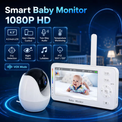 Monitor inalámbrico para bebés de 4,3 pulgadas, sin necesidad de WiFi, con sistema de videovigilancia seguro, audio bidireccional y visión nocturna. Incluye una batería de 5000 mAh y una cámara de