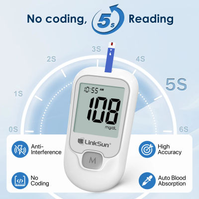 Kit de monitor de glucosa en sangre LinkSun G-425-1, 50/100 tiras reactivas para máquina de prueba de diabetes, glucómetro digital, medidor de azúcar en sangre