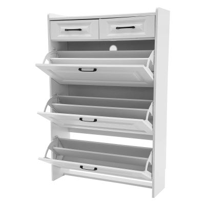 Mueble Zapatero Ultrafino de Gran Capacidad con 2 Niveles y 2 Cajones, Organizador de Zapatos Independiente para Apartamento, Oficina o Dormitorio