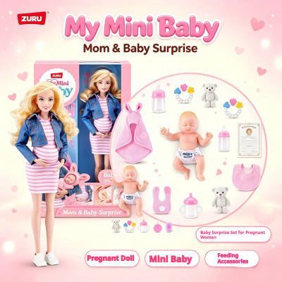 Caja Misteriosa ZURU My Mini Baby Mom & Baby, Muñeca Embarazada Realista con Certificado de Nacimiento y Accesorios, Regalo en Miniatura