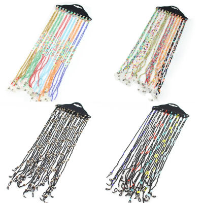 12 Uds. De gafas de sol de perlas con cuentas negras coloridas, gafas de lectura, cordón de cadena, soporte de cuerda, accesorio antideslizante para gafas