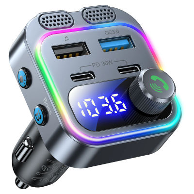 Cargador de coche rápido de 66W, transmisor FM Bluetooth 5,4, Radio inalámbrica, llamadas manos libres, micrófonos duales y cargador de coche de graves profundos, PD Dual