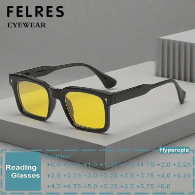 Gafas de sol de lectura con lentes amarillas de diseñador para hombre y mujer, anteojos para presbicia cuadrados Vintage, gafas de sol graduadas con acabado