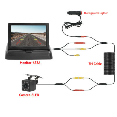Monitor plegable para coche con pantalla HD TFT LCD 4,3, cámara de visión trasera, respaldo de 8 LED para estacionamiento de vehículos, fácil instalación