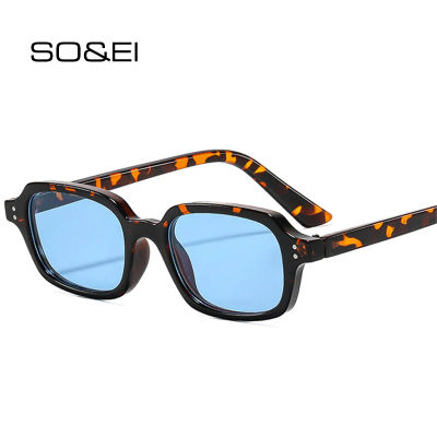 Gafas de Sol SO&EI Vintage con Remaches Cuadrados para Hombre, Moda Naranja Azul UV400, Gafas de Sol Degradado para Mujer en Tendencia