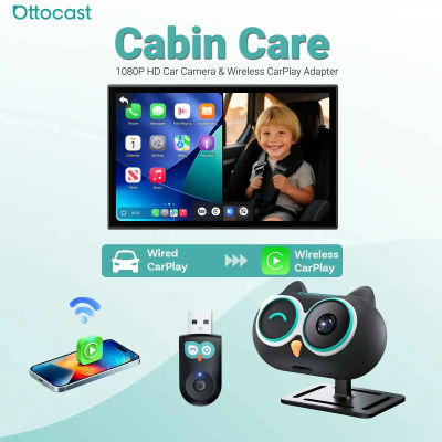 Adaptador Inalámbrico Ottocast Cabin Care CarPlay con Cámara HD 1080p para Bebés, Vista Trasera en la Pantalla del Auto para Mascotas y Bebés