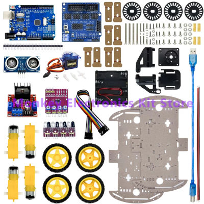 Kit electrónico inteligente para coche, Robot inteligente 4WD, Kits de chasis para coche con codificador de velocidad y caja de batería, Kit Diy para placa arduino R3