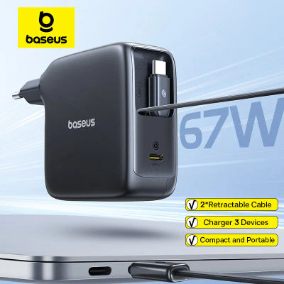 Cargador Baseus 67W GaN con Cable retráctil Dual, cargador rápido para iPhone, Xiaomi, Samsung, cargador de viaje, cargador de teléfono Universal