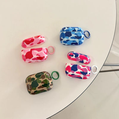 Personalidad elegante Color colisión camuflaje patrón con gancho auricular funda para AirPods 1 o 2 3 4 Pro 2 Pro 3