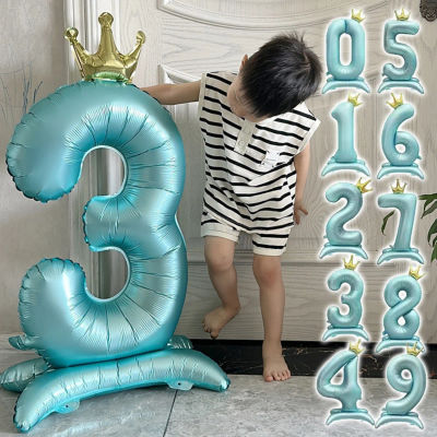 Globos de Número con Corona Azul y Rosa de 42 Pulgadas, 0-9, Tema de Princesa, Fiesta de Cumpleaños, Decoración para Niños, Adultos, Baby Shower, Aniversario