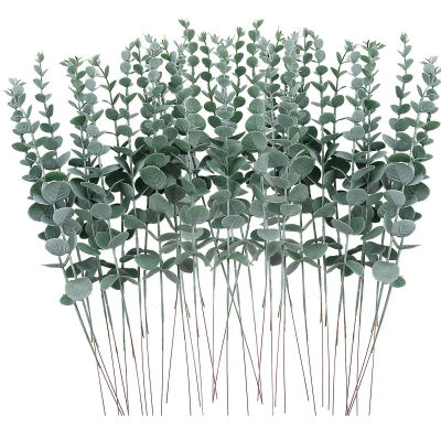 10 Uds. De plantas artificiales, hojas de eucalipto, ramas de hojas verdes para el hogar, jardín, decoración de boda, ramo de flores, centro de mesa