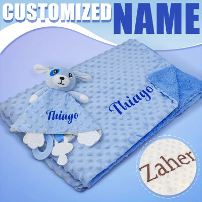 Manta de Bebé Personalizada con Nombre, Regalo para Baby Shower, Manta Suave de Minky con Puntos 2 en 1 y Set de Peluche para Niños y Niñas