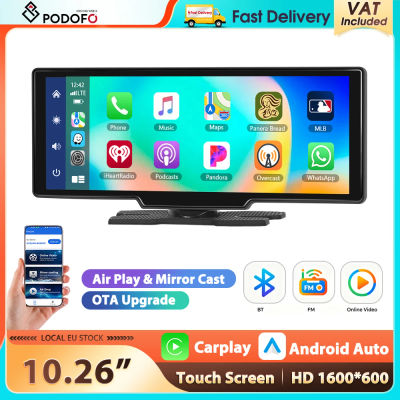 Reproductor de Pantalla Táctil Inteligente Podofo de 10.26'' con CarPlay, Android Auto, Airplay, Mirror Cast, Bluetooth, FM, Monitor para Auto, Superlink, Control por Voz