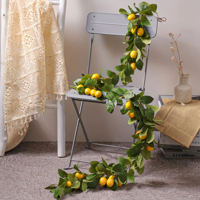 Corona de limón Artificial con plantas verdes, cubierta de pared para puerta del hogar, decoración de mesa de comedor para fiesta de boda y vacaciones