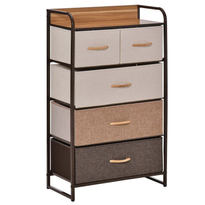 HOMCOM Cómoda de Tela con 5 Cajones Extraíbles y Plegables Base Elevada Mueble de Almacenaje para Dormitorio Salón 58x29x99 cm
