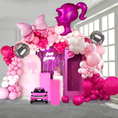 Kit de Guirnalda de Globos de Aluminio con Lazo Plateado, 128 Piezas, Color Rosa Rojo, para Decoración de Fiestas de Cumpleaños, Baby Shower y Bodas