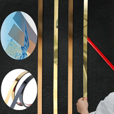 Líneas decorativas planas de acero inoxidable, pegatina de espejo autoadhesiva de 8K para fondo, pared, techo, borde, envoltura de esquina de muebles